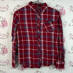 No fear button down shirt top Plaid Button-Down Kids Shirt in Red and Blue
